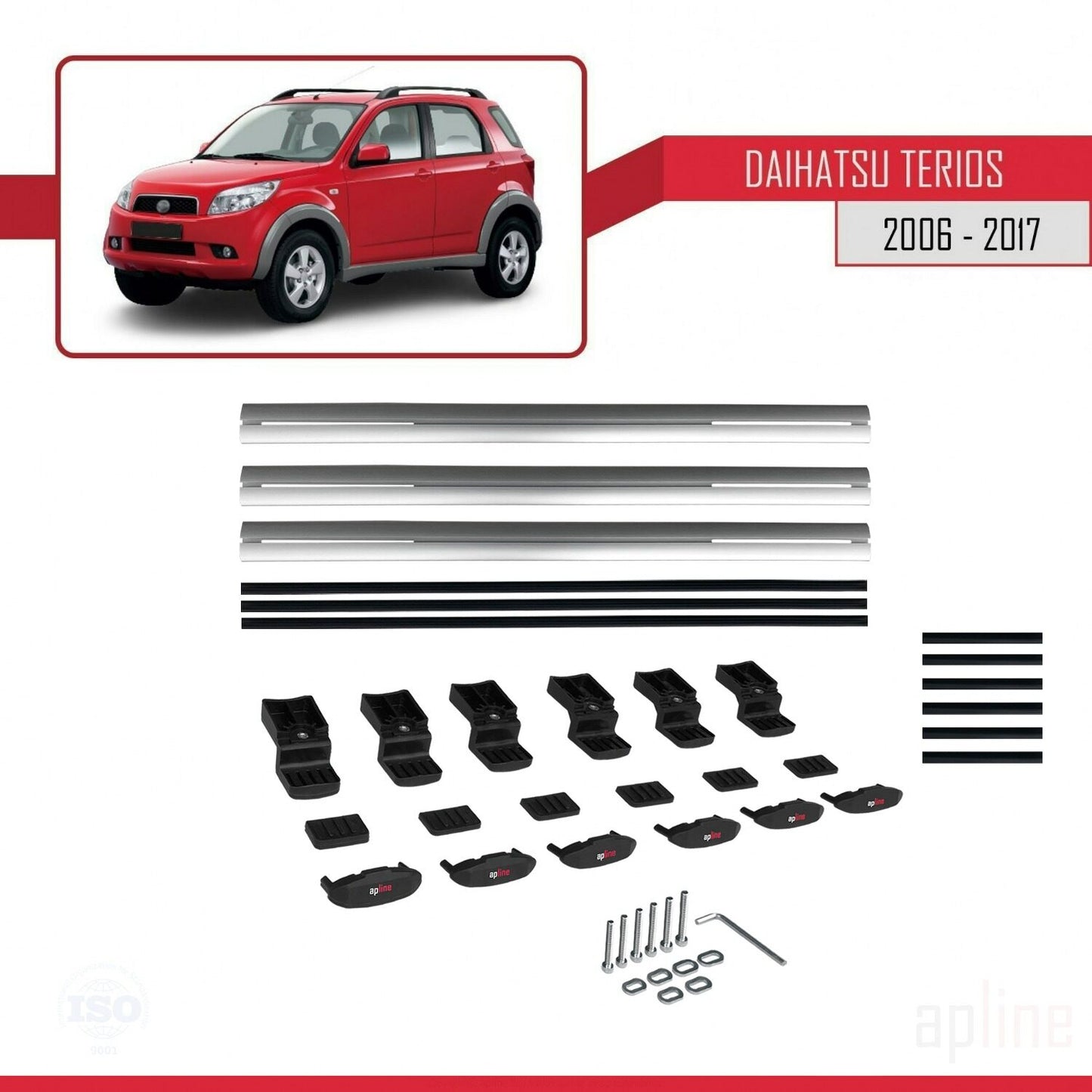 Compatibile con Daihatsu Terios 2 (J200) 2006-2017 modello BASIC Barre portatutto per auto Portapacchi in alluminio grigio 3 barre