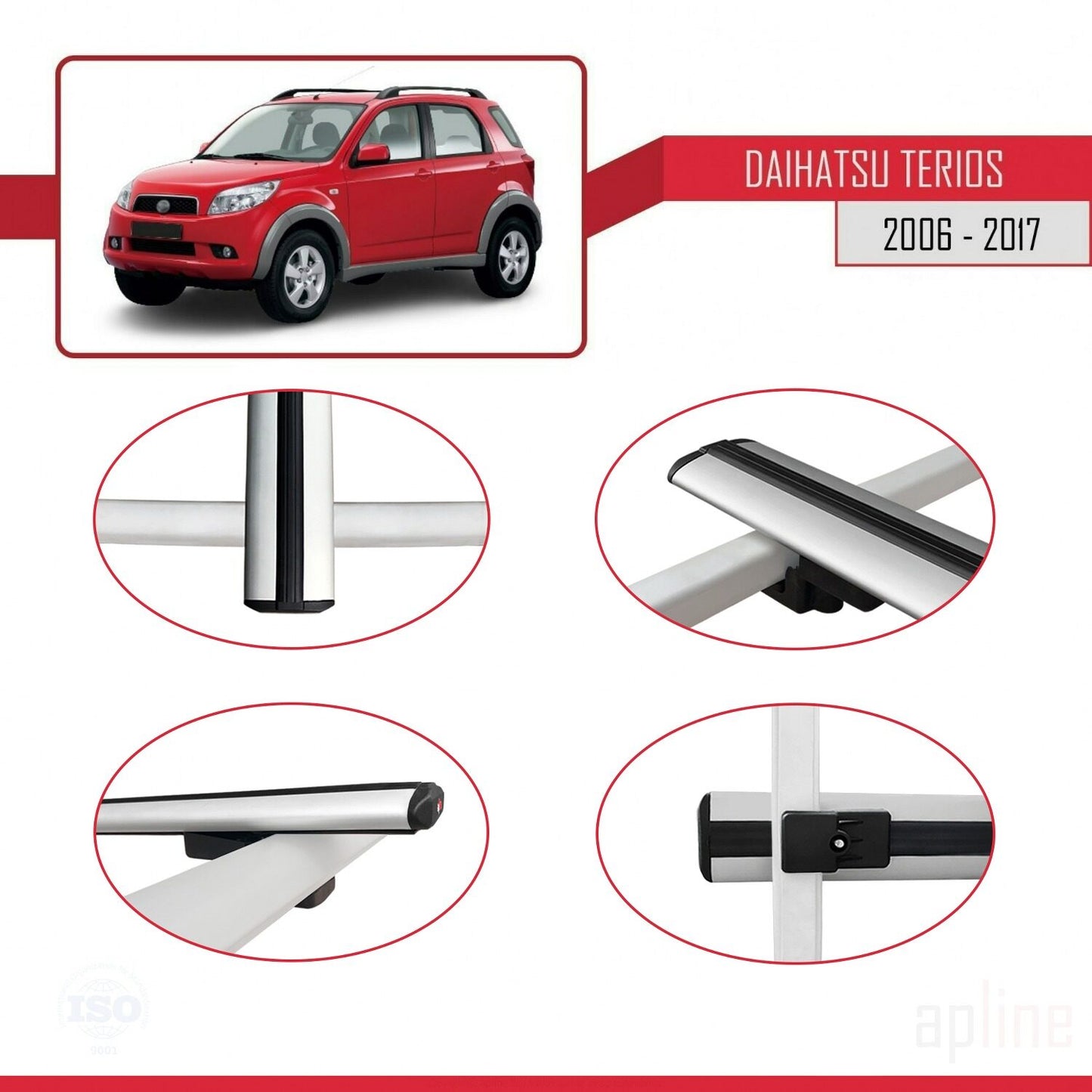 Compatibile con Daihatsu Terios 2 (J200) 2006-2017 modello BASIC Barre portatutto per auto Portapacchi in alluminio grigio 2 barre