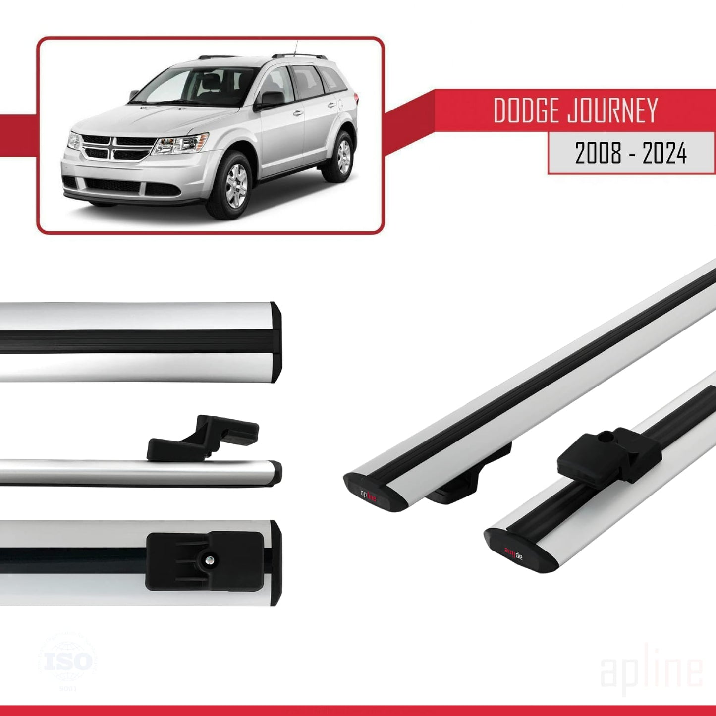 Compatibile con Dodge Journey 2008-2024 modello BASIC Barre portatutto per auto in alluminio grigio 2 barre