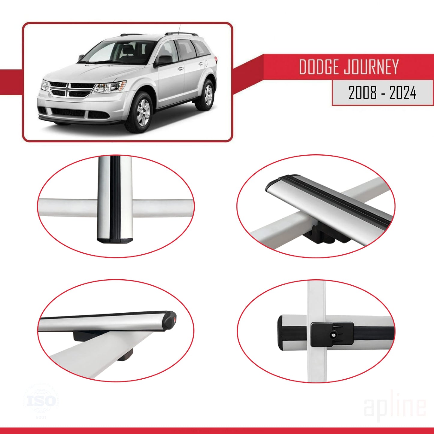 Compatibile con Dodge Journey 2008-2024 modello BASIC Barre portatutto per auto in alluminio grigio 2 barre