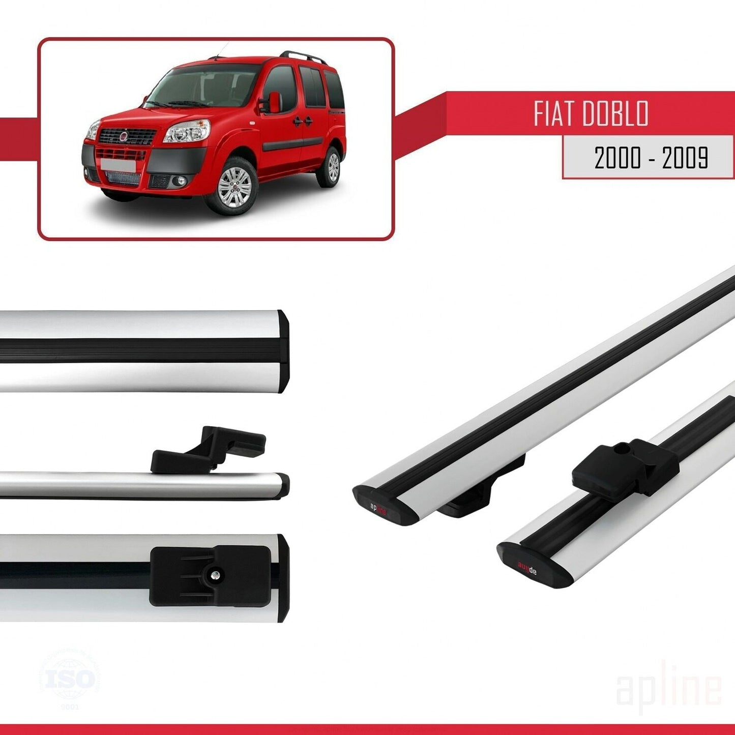 Compatible avec Fiat Doblo 2000-2009 BASIC Model Barres de Toit Railing Porte-Bagages de Voiture Gris Aluminium 2 Barres