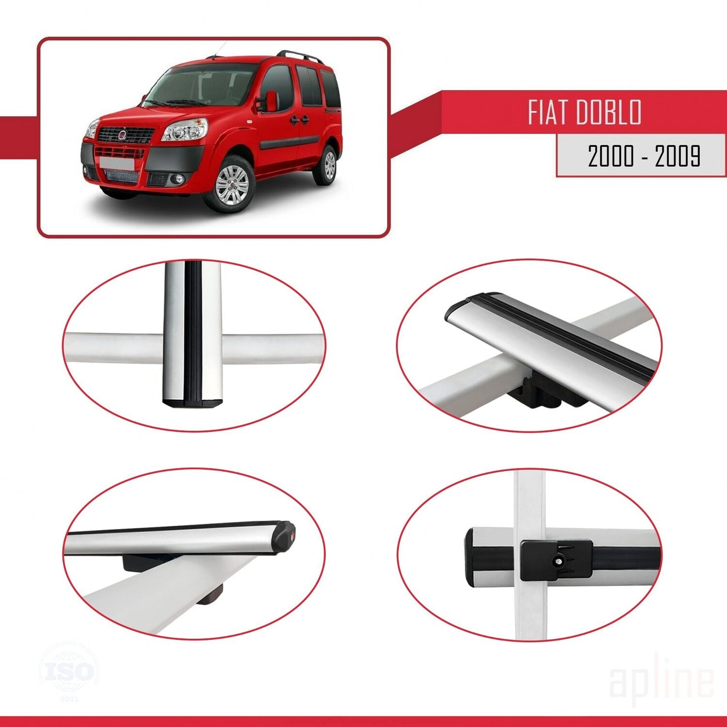 Compatible avec Fiat Doblo 2000-2009 BASIC Model Barres de Toit Railing Porte-Bagages de Voiture Gris Aluminium 2 Barres