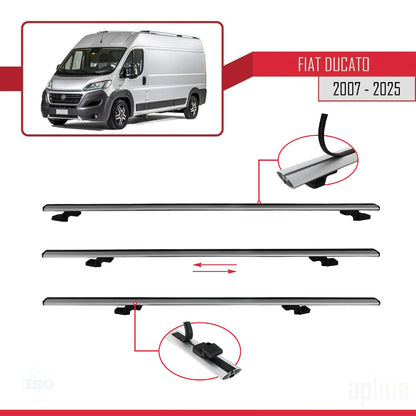 Kompatibel mit Fiat Ducato 3 2007-2025 Basismodell Dachgepäckträger, graues Aluminium, 2 Stangen