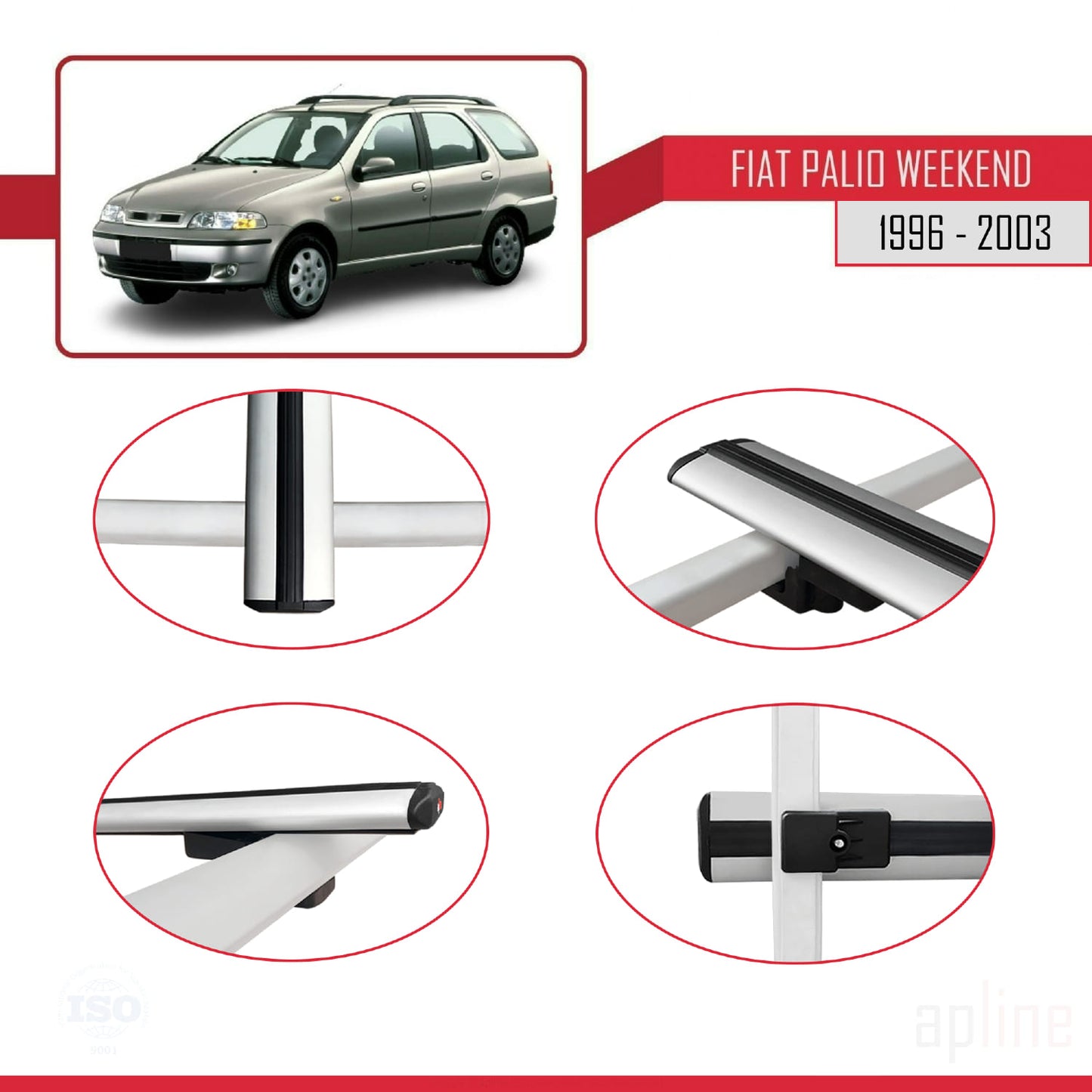 Compatibile con Fiat Palio (178) Weekend 1996-2003 Modello BASIC Barre Portatutto Railing Portapacchi Auto Alluminio Grigio 2 Barre