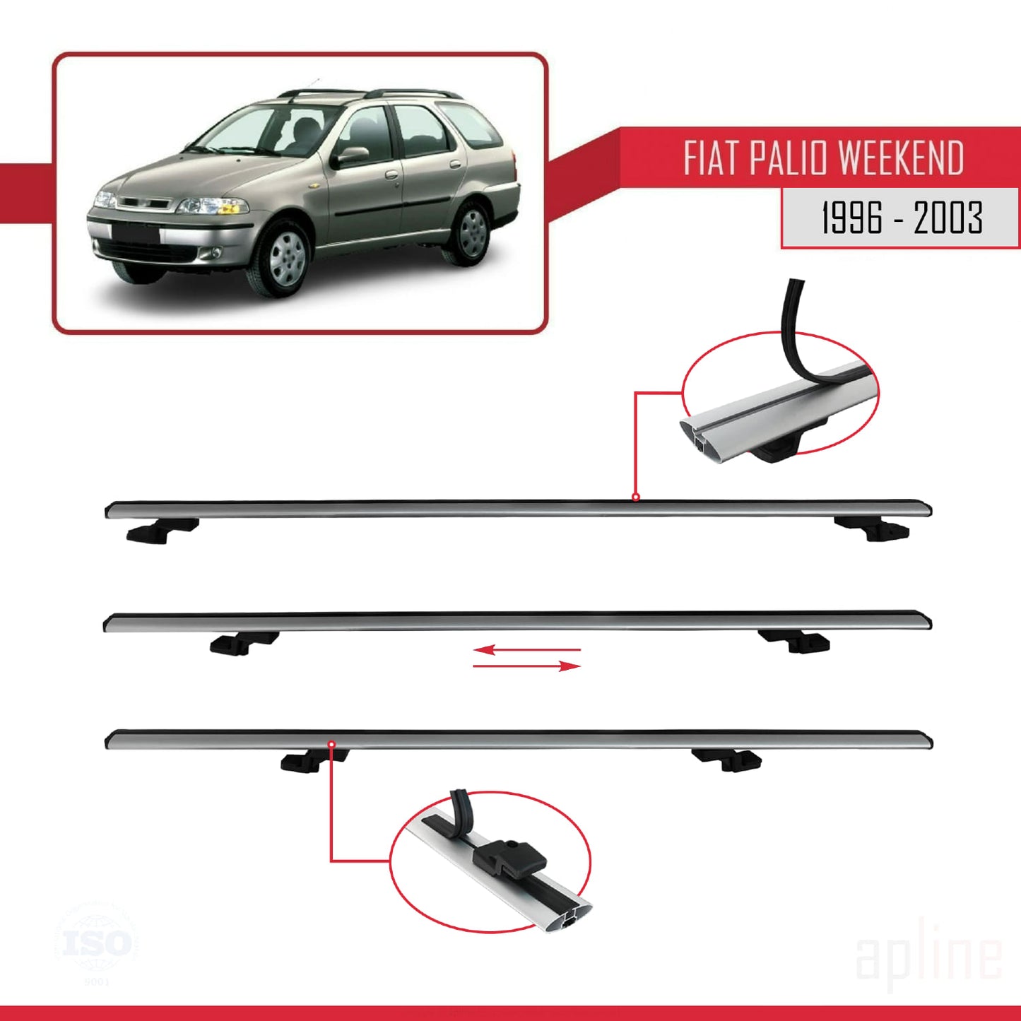 Compatibile con Fiat Palio (178) Weekend 1996-2003 Modello BASIC Barre Portatutto Railing Portapacchi Auto Alluminio Grigio 2 Barre