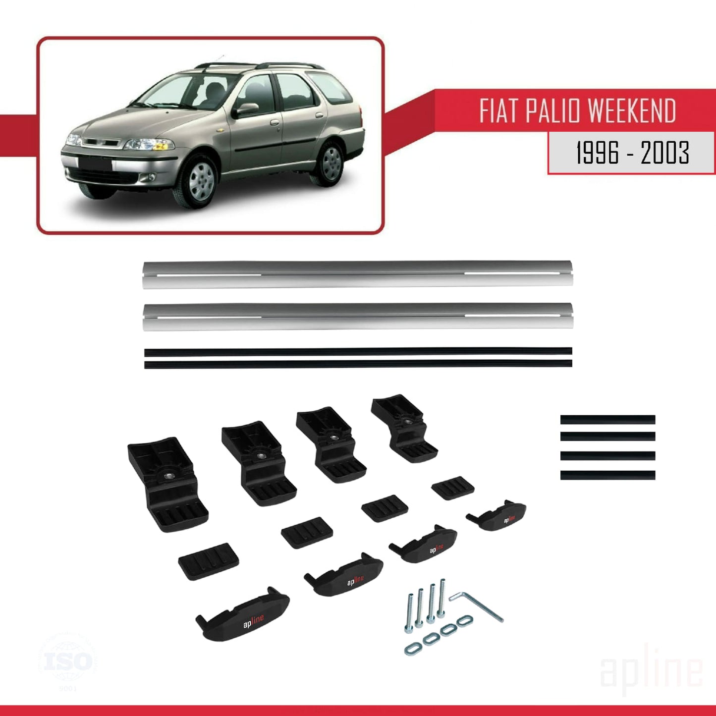 Compatibile con Fiat Palio (178) Weekend 1996-2003 Modello BASIC Barre Portatutto Railing Portapacchi Auto Alluminio Grigio 2 Barre