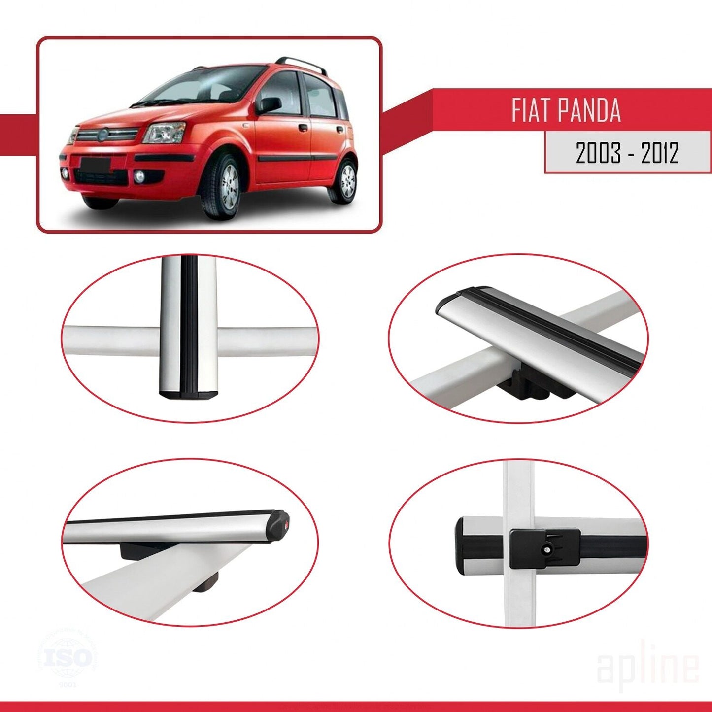 Compatible avec Fiat Panda 2 (169) 2003-2012 BASIC Model Barres de Toit Railing Porte-Bagages de Voiture Gris Aluminium 2 Barres