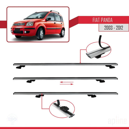 Compatible avec Fiat Panda 2 (169) 2003-2012 BASIC Model Barres de Toit Railing Porte-Bagages de Voiture Gris Aluminium 2 Barres