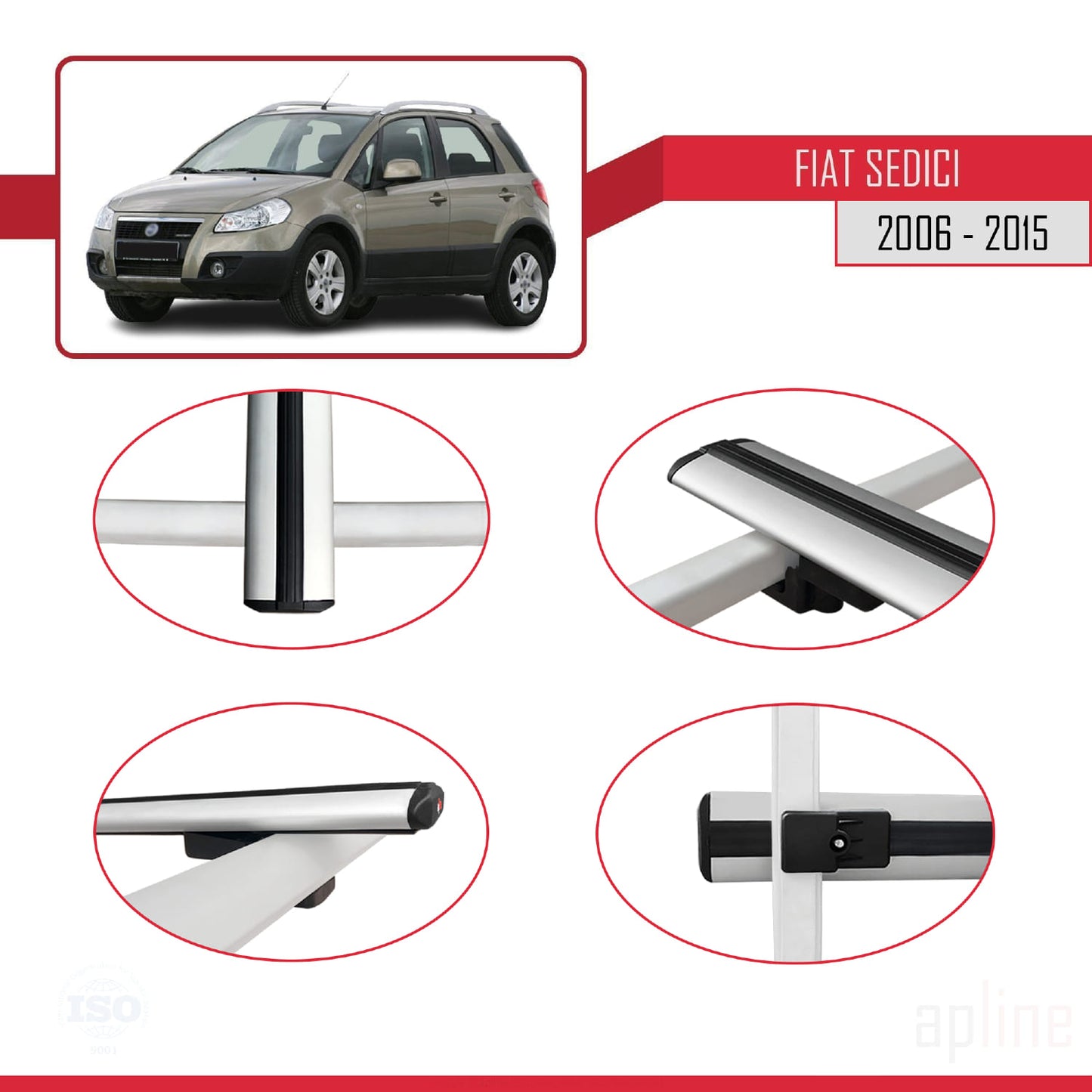 Compatible avec Fiat Sedici 2006-2015 BASIC Model Barres de Toit Railing Porte-Bagages de Voiture Gris Aluminium 3 Barres