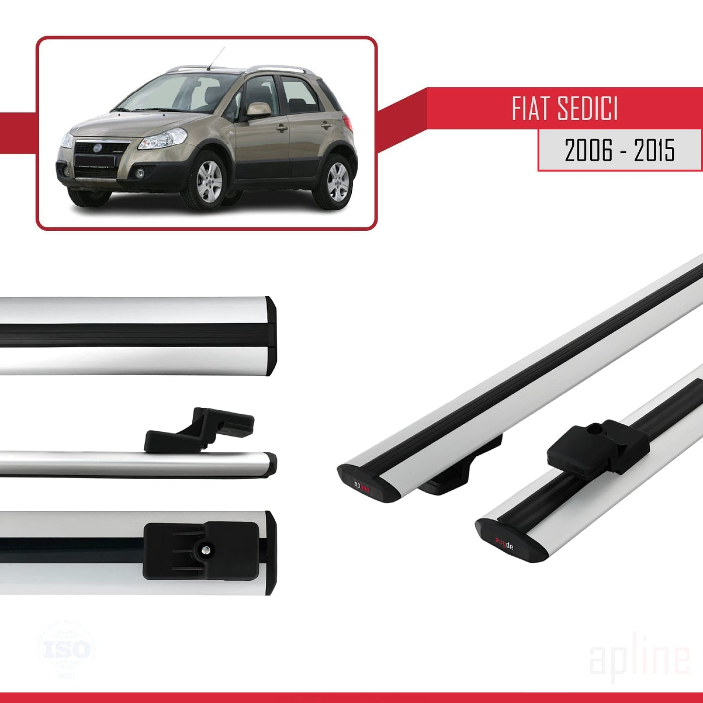 Compatible avec Fiat Sedici 2006-2015 BASIC Model Barres de Toit Railing Porte-Bagages de Voiture Gris Aluminium 2 Barres