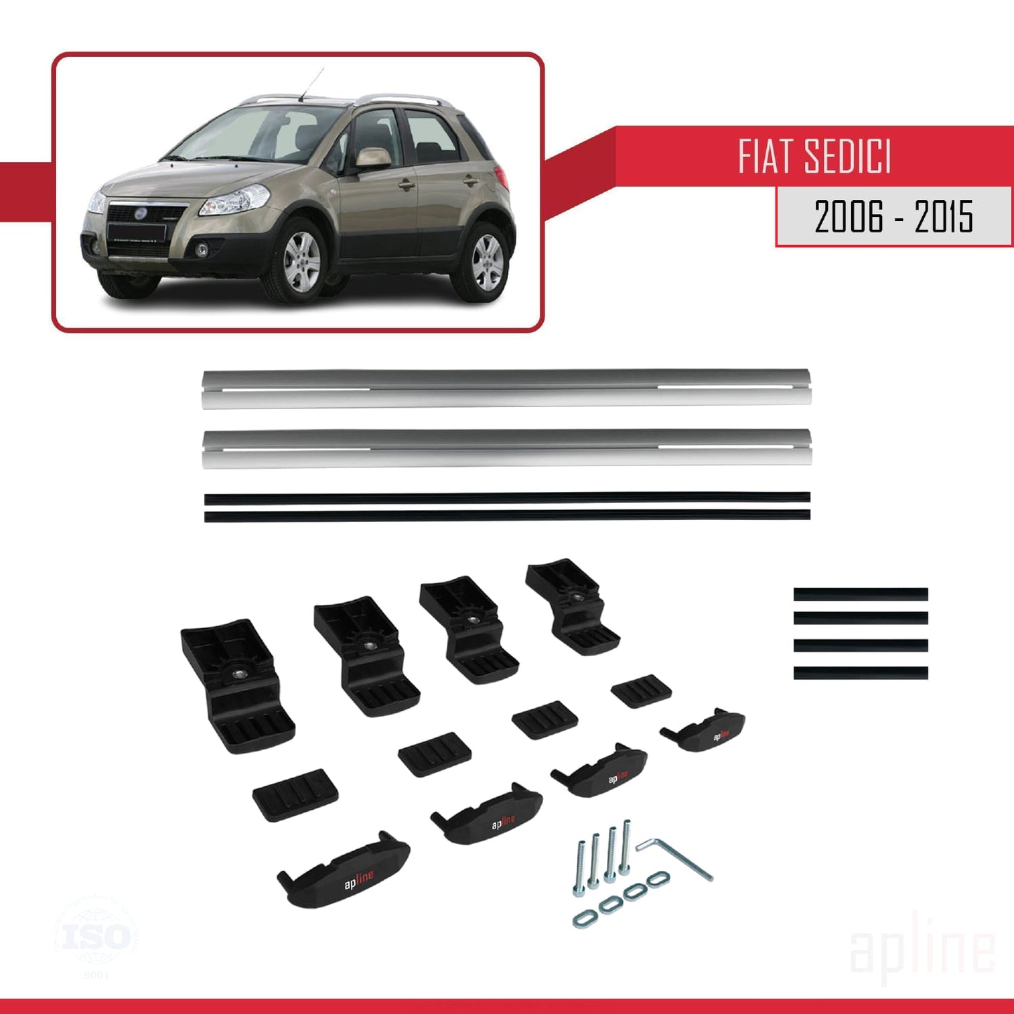 Compatible avec Fiat Sedici 2006-2015 BASIC Model Barres de Toit Railing Porte-Bagages de Voiture Gris Aluminium 2 Barres