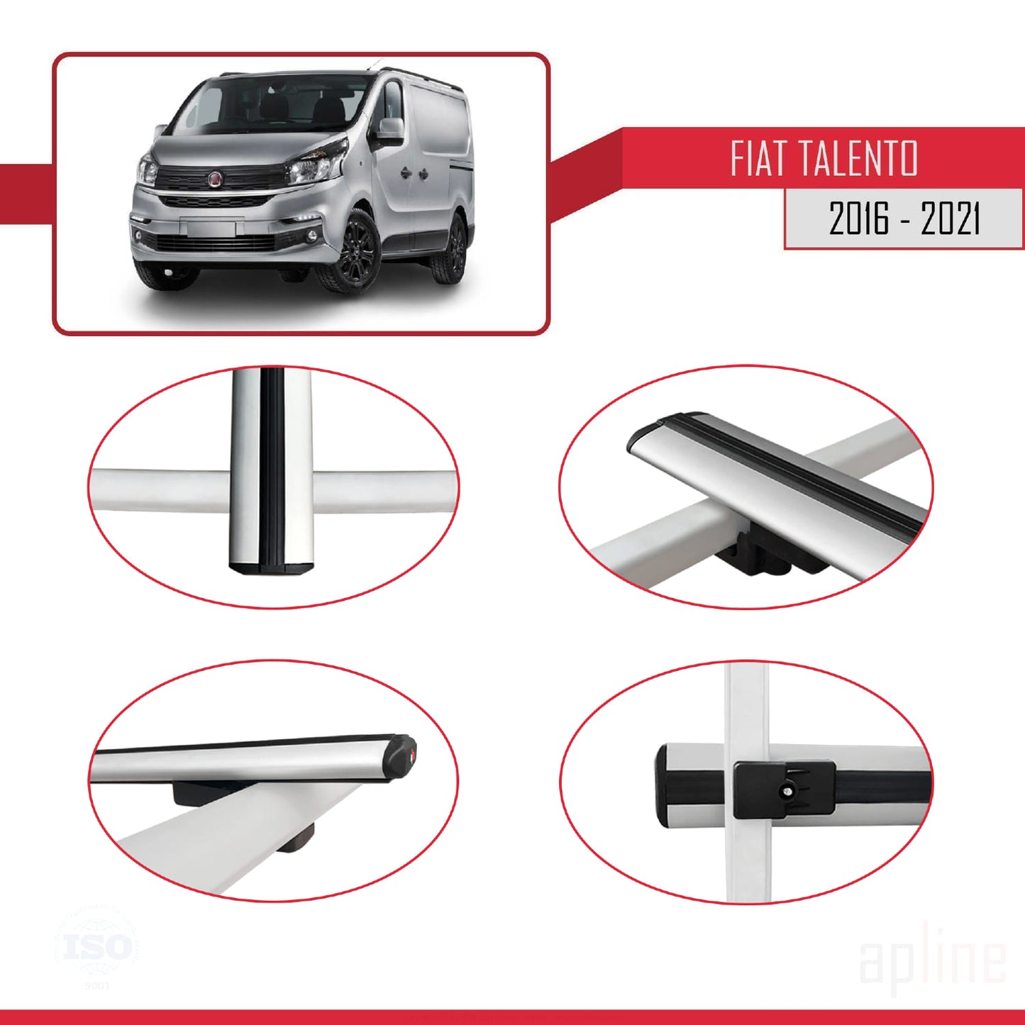 Compatible avec Fiat Talento 2016-2021 BASIC Model Barres de Toit Railing Porte-Bagages de Voiture Gris Aluminium 4 Barres