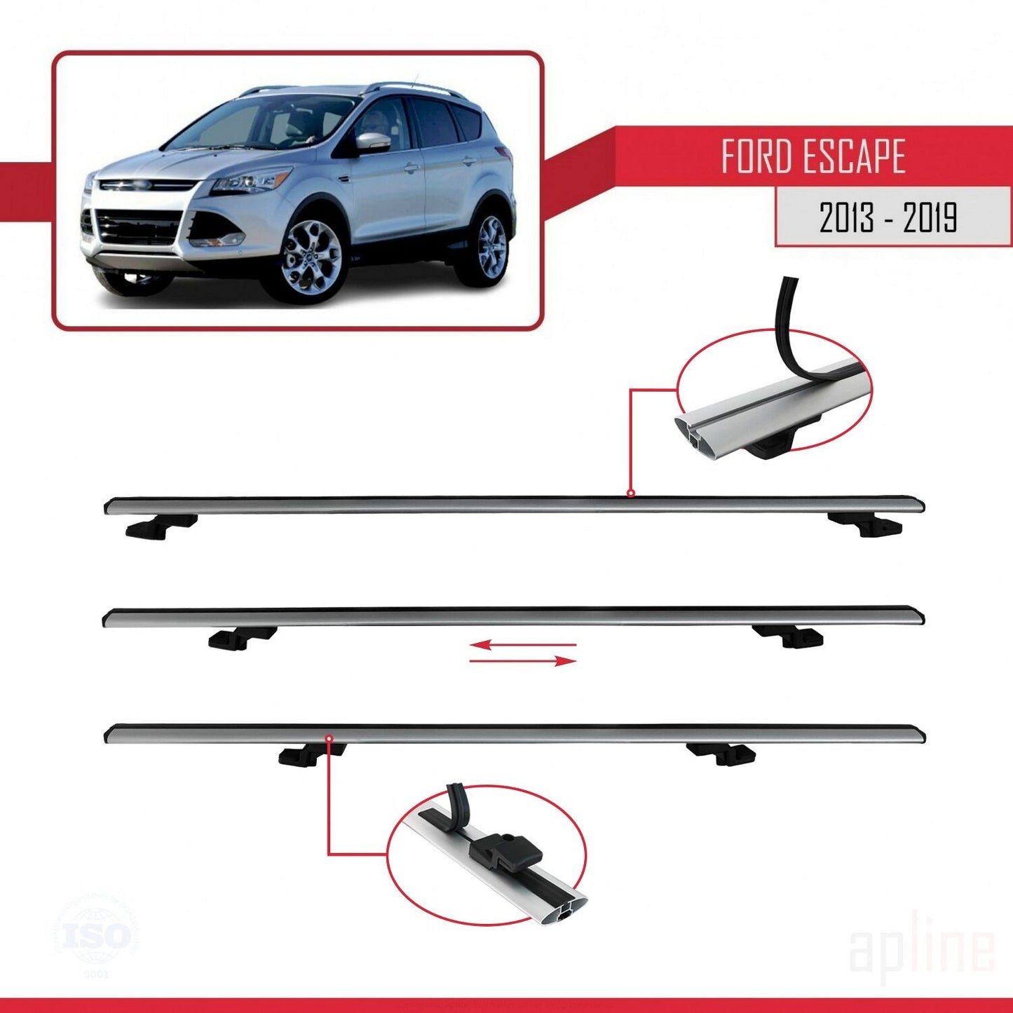 Compatibile con Ford Escape 3 2013-2019 BASIC Model Barre Tetto Portapacchi Auto Barre Portatutto Grigo Alluminio 2 Barre
