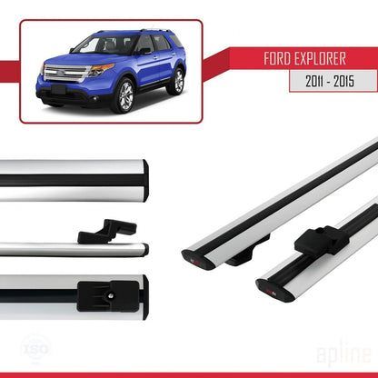 Compatible avec Ford Explorer 5 (U502) Pre-Facelift 2011-2015 BASIC Model Barres de Toit Railing Porte-Bagages de Voiture Gris Aluminium 2 Barres