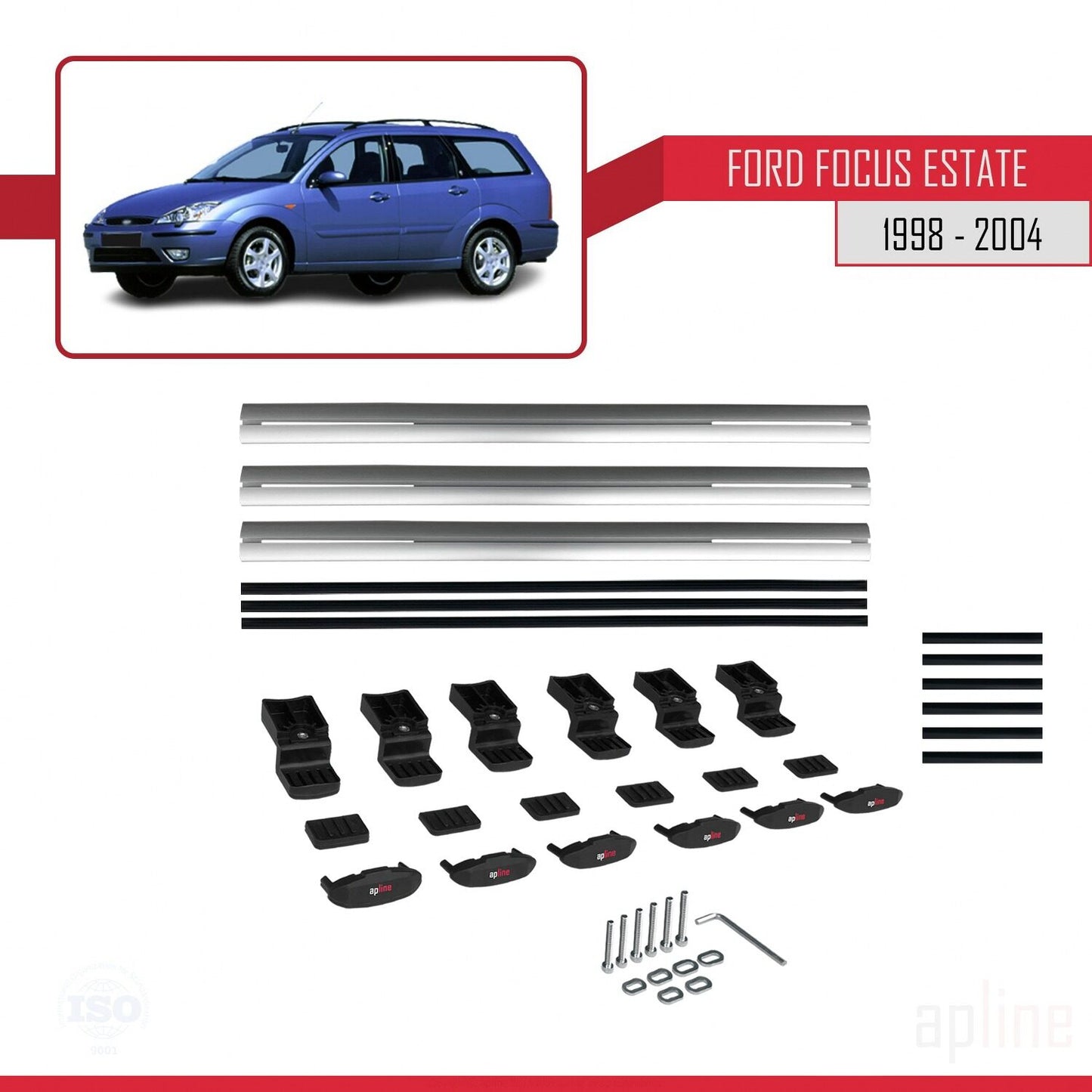Compatibile con Ford Focus (C170) SW 1998-2004 BASIC Model Barre Tetto Portapacchi Auto Barre Portatutto Grigo Alluminio 3 Barre