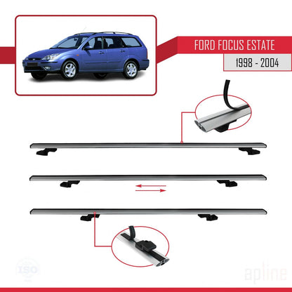 Compatibile con Ford Focus (C170) SW 1998-2004 BASIC Model Barre Tetto Portapacchi Auto Barre Portatutto Grigo Alluminio 2 Barre