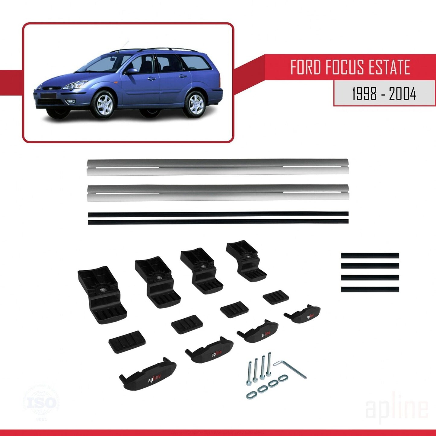 Compatibile con Ford Focus (C170) SW 1998-2004 BASIC Model Barre Tetto Portapacchi Auto Barre Portatutto Grigo Alluminio 2 Barre