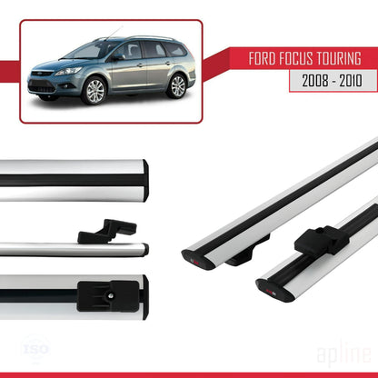 Compatible avec Ford Focus 2 (C307) Turnier 2008-2010 BASIC Model Barres de Toit Railing Porte-Bagages de Voiture Gris Aluminium 2 Barres