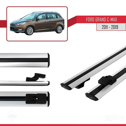 Kompatibel mit Ford Grand C-Max (C344) 2011-2019 BASIC Model Relingträger Dachträger Auto Gepäckträger Grau Aluminium 2 Stangen