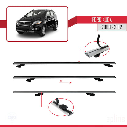BASIC Model Dakdrager bagagedrager compatibel met Ford Kuga (C394) 2008-2012 Spoorstaven Grijs Aluminium 3 Staven
