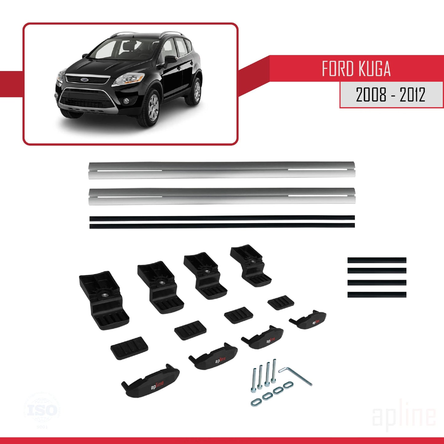 BASIC Model Dakdrager bagagedrager compatibel met Ford Kuga (C394) 2008-2012 Spoorstaven Grijs Aluminium 2 Staven