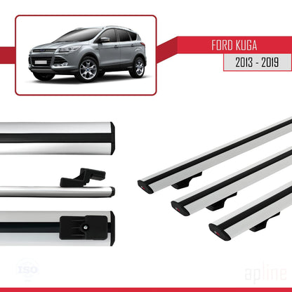 Compatible con Ford Kuga 2 (C520) 2013-2019 BASIC Model Barras de Techo Auto Portaequipajes Barras Transversales Gris Aluminio 3 Barras
