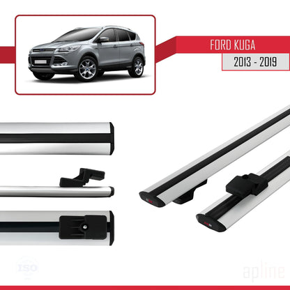 BASIC Model Dakdrager bagagedrager compatibel met Ford Kuga 2 (C520) 2013-2019 Spoorstaven Grijs Aluminium 2 Staven