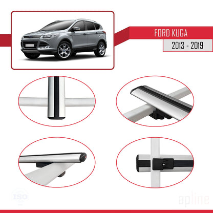 BASIC Model Dakdrager bagagedrager compatibel met Ford Kuga 2 (C520) 2013-2019 Spoorstaven Grijs Aluminium 2 Staven