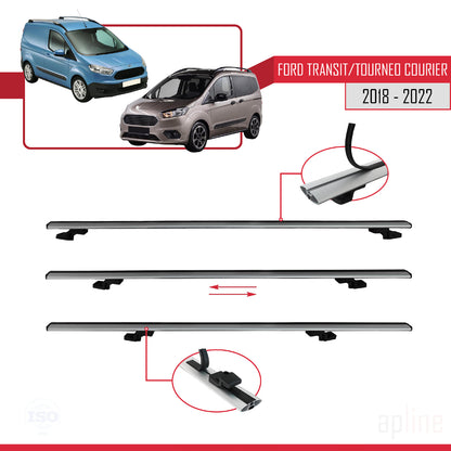 Compatible avec Ford Transit/Tourneo Courier Post-Facelift 2018-2022 BASIC Model Barres de Toit Railing Porte-Bagages de Voiture Gris Aluminium 4 Barres