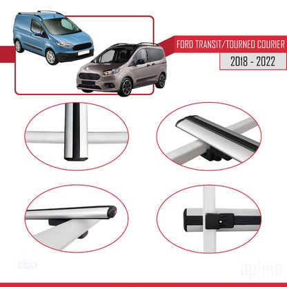 Compatible avec Ford Transit/Tourneo Courier Post-Facelift 2018-2022 BASIC Model Barres de Toit Railing Porte-Bagages de Voiture Gris Aluminium 2 Barres