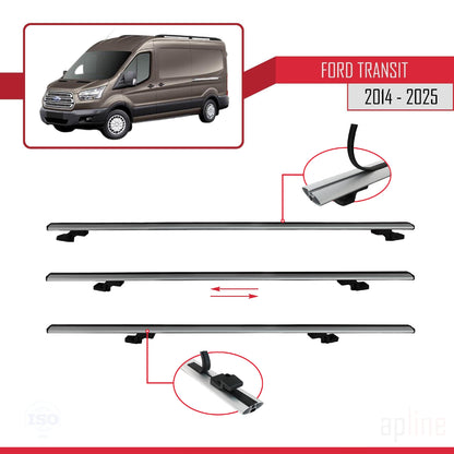 Compatible avec Ford Transit 2014-2025 BASIC Model Barres de Toit Railing Porte-Bagages de Voiture Gris Aluminium 4 Barres