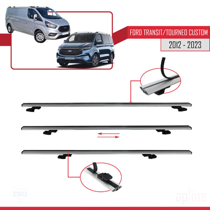 BASIC Model Dakdrager bagagedrager compatibel met Ford Transit/Tourneo Custom 2012-2023 Spoorstaven Grijs Aluminium 3 Staven