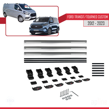 BASIC Model Dakdrager bagagedrager compatibel met Ford Transit/Tourneo Custom 2012-2023 Spoorstaven Grijs Aluminium 3 Staven