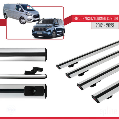 BASIC Model Dakdrager bagagedrager compatibel met Ford Transit/Tourneo Custom 2012-2023 Spoorstaven Grijs Aluminium 4 Staven