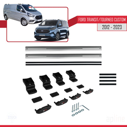BASIC Model Dakdrager bagagedrager compatibel met Ford Transit/Tourneo Custom 2012-2023 Spoorstaven Grijs Aluminium 2 Staven