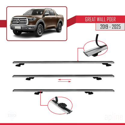 Compatibile con Great Wall Poer 2019-2025 modello BASIC Barre portatutto per auto Portapacchi in alluminio grigio 2 barre