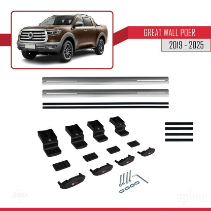 Compatibile con Great Wall Poer 2019-2025 modello BASIC Barre portatutto per auto Portapacchi in alluminio grigio 2 barre