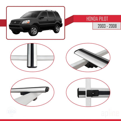 Compatibile con Honda Pilot 2003-2008 modello BASIC Barre portatutto per auto Portapacchi in alluminio grigio 2 barre