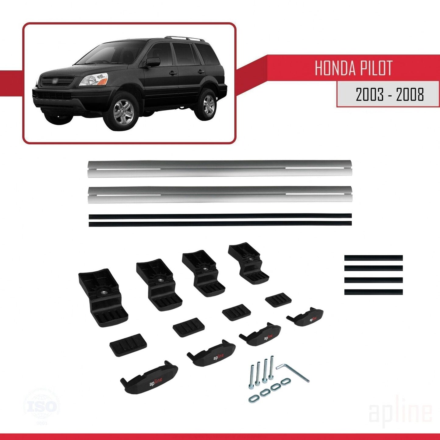 Compatibile con Honda Pilot 2003-2008 modello BASIC Barre portatutto per auto Portapacchi in alluminio grigio 2 barre