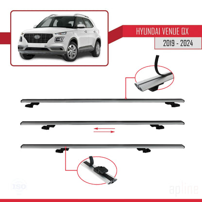Compatible avec Hyundai Venue (QX) 2019-2024 BASIC Model Barres de Toit Railing Porte-Bagages de Voiture Gris Aluminium 2 Barres