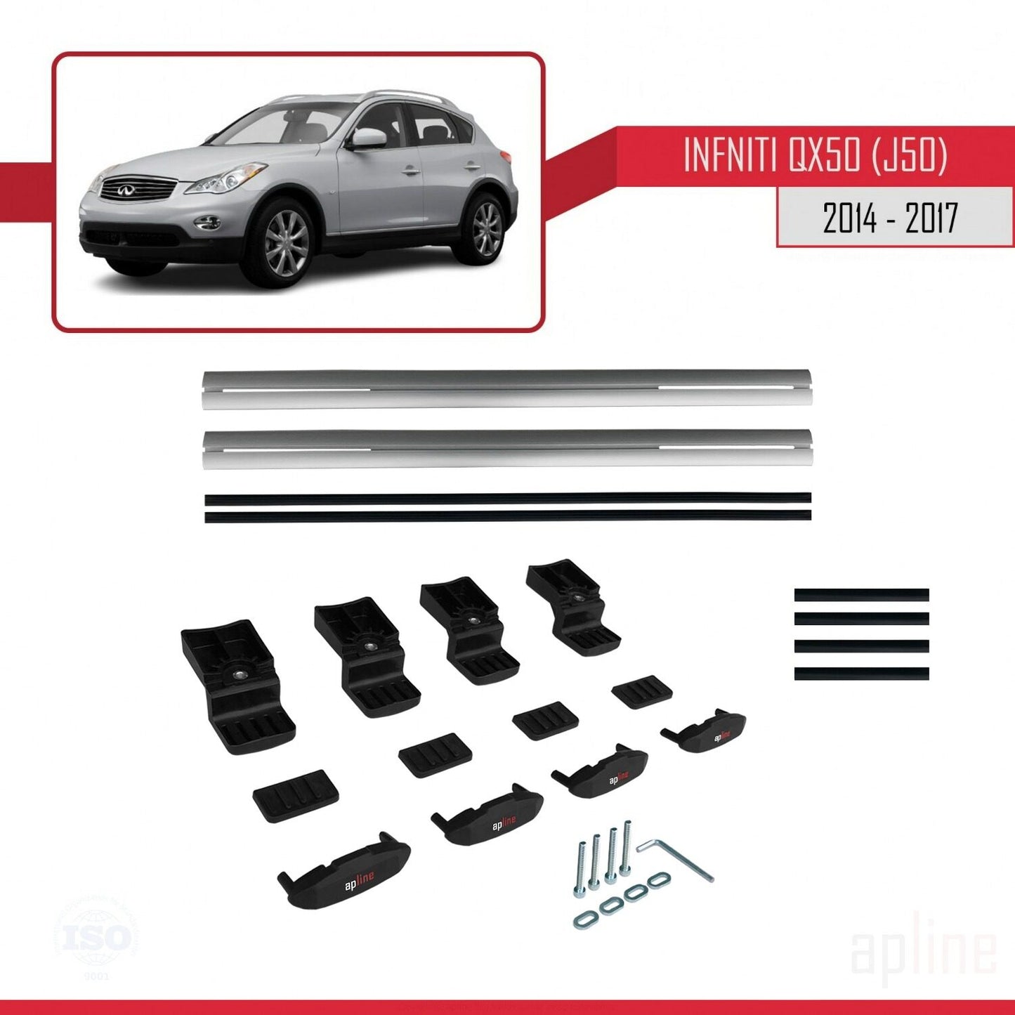 Compatible con Infiniti QX50 (J50) 2014-2017 BASIC Model Barras de Techo Auto Portaequipajes Barras Transversales Gris Aluminio 2 Barras