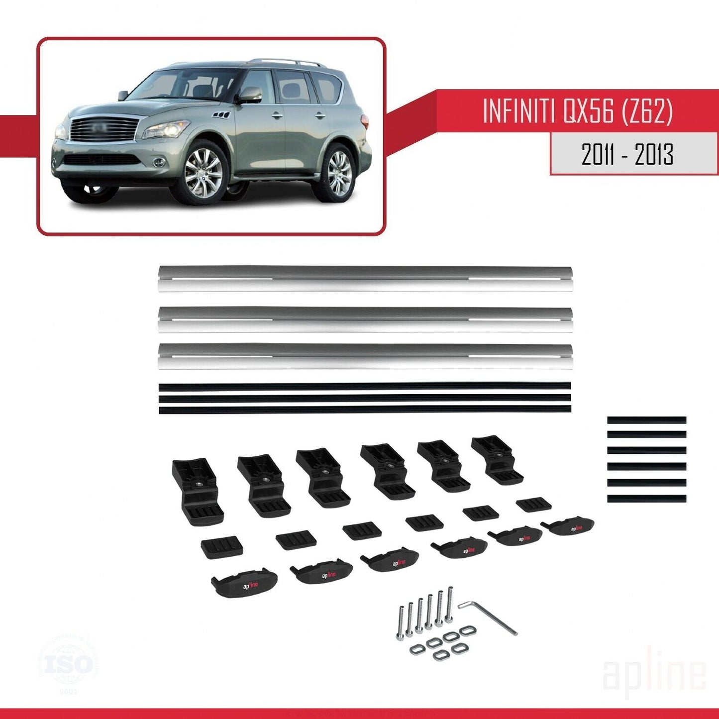 Compatible avec IInfiniti QX56 (Z62) 2011-2013 BASIC Model Barres de Toit Railing Porte-Bagages de Voiture Gris Aluminium 3 Barres