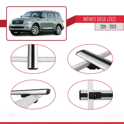 Compatible avec IInfiniti QX56 (Z62) 2011-2013 BASIC Model Barres de Toit Railing Porte-Bagages de Voiture Gris Aluminium 2 Barres