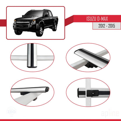 Compatible avec Isuzu D-Max 2 (RT50) Pre-Facelift 2012-2015 BASIC Model Barres de Toit Railing Porte-Bagages de Voiture Gris Aluminium 2 Barres