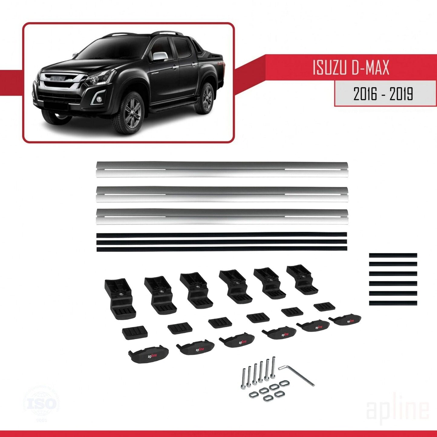 Compatible avec Isuzu D-Max 2 (RT85) Post-Facelift 2016-2019 BASIC Model Barres de Toit Railing Porte-Bagages de Voiture Gris Aluminium 3 Barres