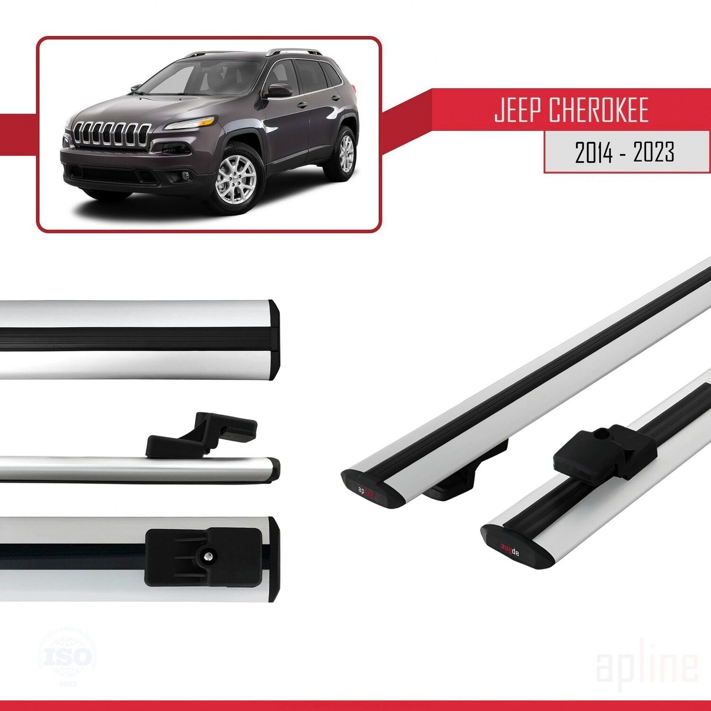Compatible avec Jeep Cherokee 5 (KL) 2014-2023 BASIC Model Barres de Toit Railing Porte-Bagages de Voiture Gris Aluminium 2 Barres