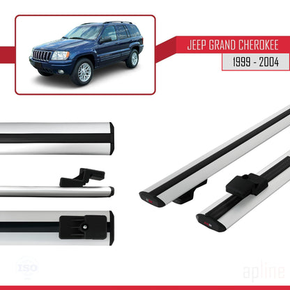 Compatible avec Jeep Grand Cherokee 2 (WJ) 1999-2004 BASIC Model Barres de Toit Railing Porte-Bagages de Voiture Gris Aluminium 2 Barres