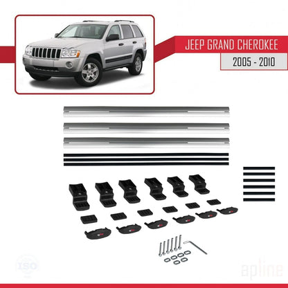 Compatible avec Jeep Grand Cherokee 3 (WK) 2005-2010 BASIC Model Barres de Toit Railing Porte-Bagages de Voiture Gris Aluminium 3 Barres