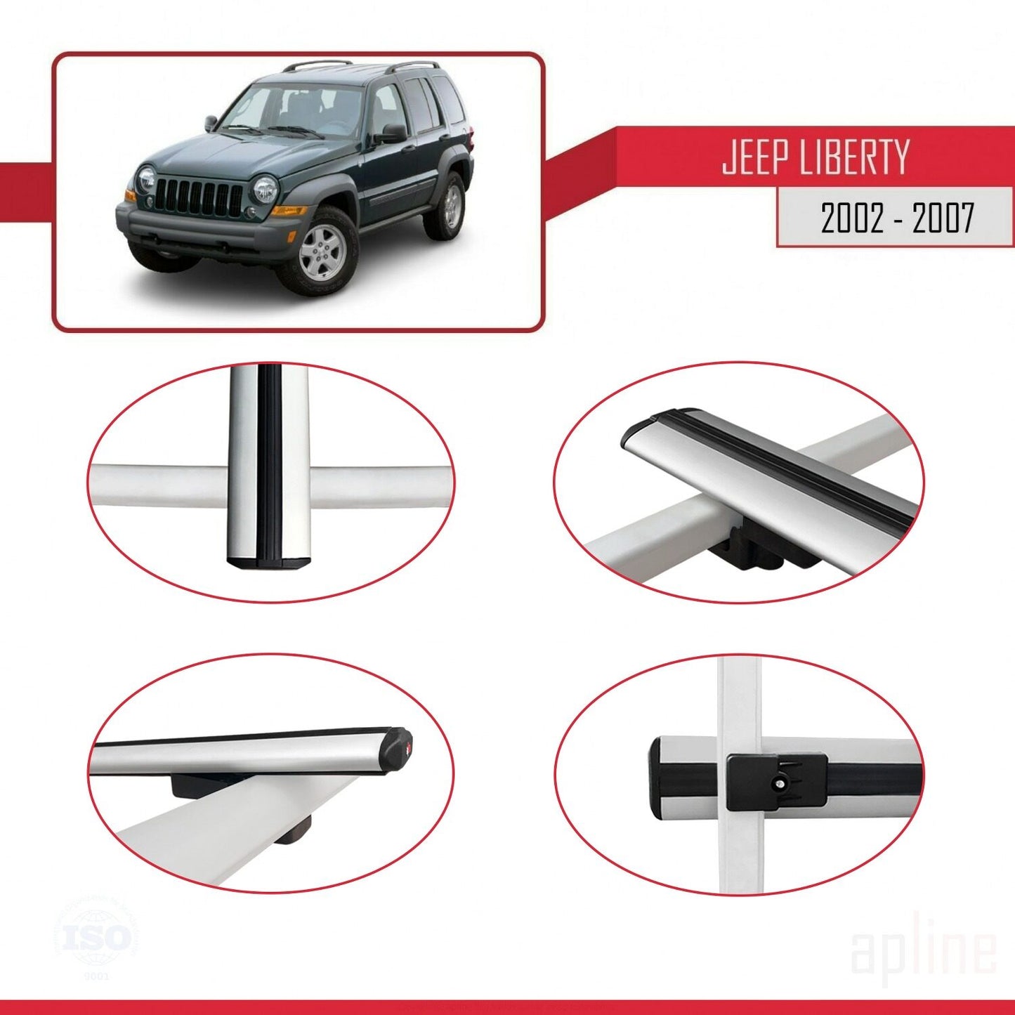 Compatible avec Jeep Liberty 2002-2007 BASIC Model Barres de Toit Railing Porte-Bagages de Voiture Gris Aluminium 2 Barres