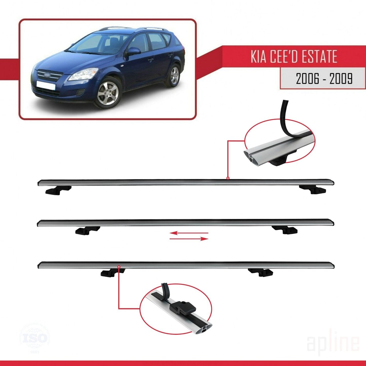 Compatible avec Kia Ceed (ED) Break Pre-Facelift 2006-2009 BASIC Model Barres de Toit Railing Porte-Bagages de Voiture Gris Aluminium 3 Barres
